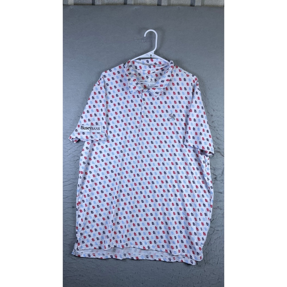 MLB St Louis Cardinals Polo Shirt Mens XL White All Over Print Logo Excellent